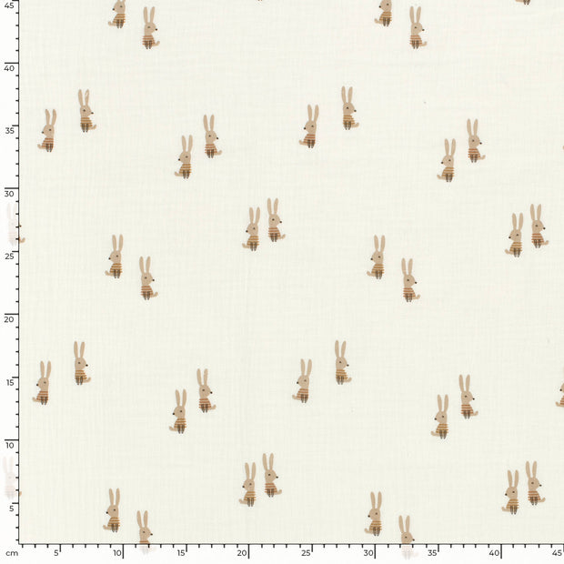 Muslin fabric Rabbits Off White