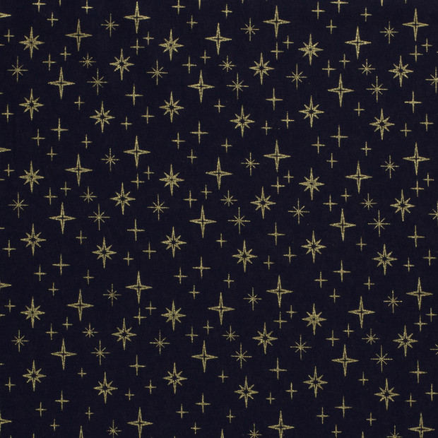 Cotton Poplin fabric Christmas stars Indigo