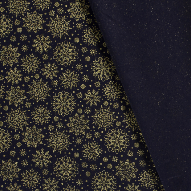 Cotton Poplin fabric Christmas snowflakes printed and foil 