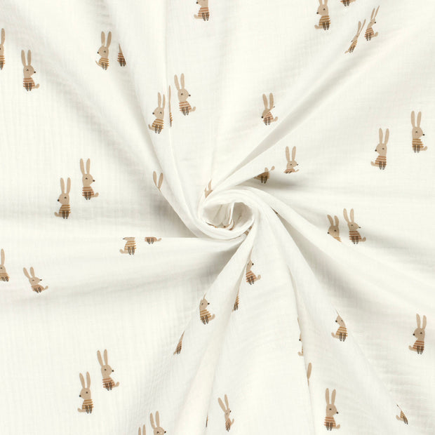 Muslin fabric Off White dyed and printed 