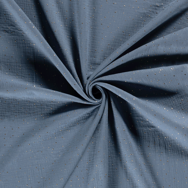 Muslin fabric Indigo dew drops 